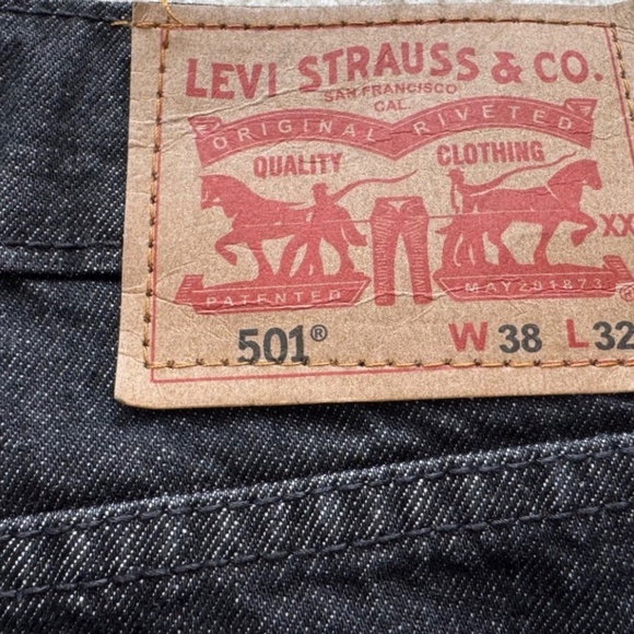 Levis 501 Original Fit Button Fly Straight Leg Denim Black Jeans Men 38x32 - Picture 4 of 7